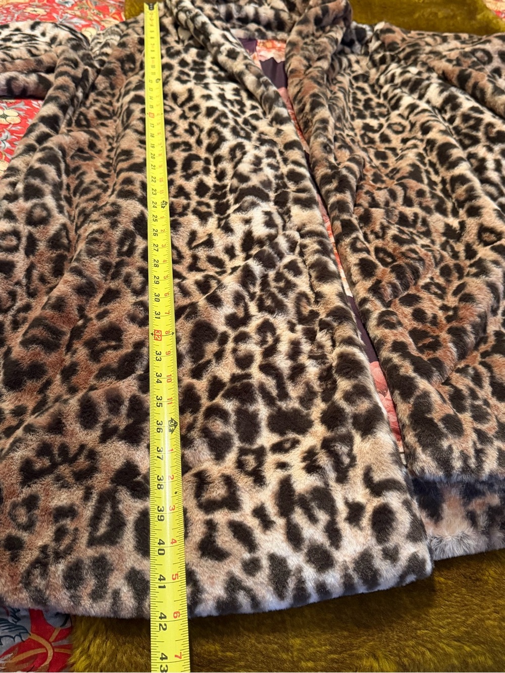 New Johnny Was Faux Fur Leopard Print Coat with 100% Silk Printed Lining Rare - Picture 11 of 16